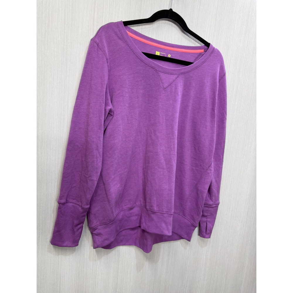 Xersion Womens Relaxed Fit Sweatshirt Purple Long Sleeve Thumbhole Cuffs Large